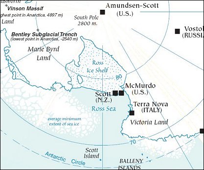 Map: South Pole and the Ross Sea